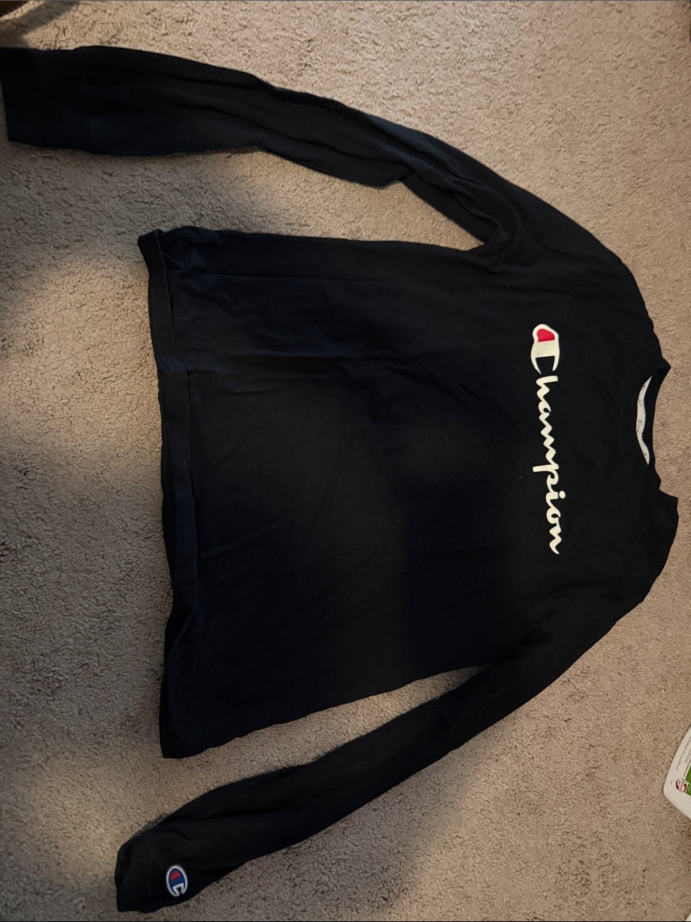 Champion Black Long Sleeve Logo Pullover with Red Accent